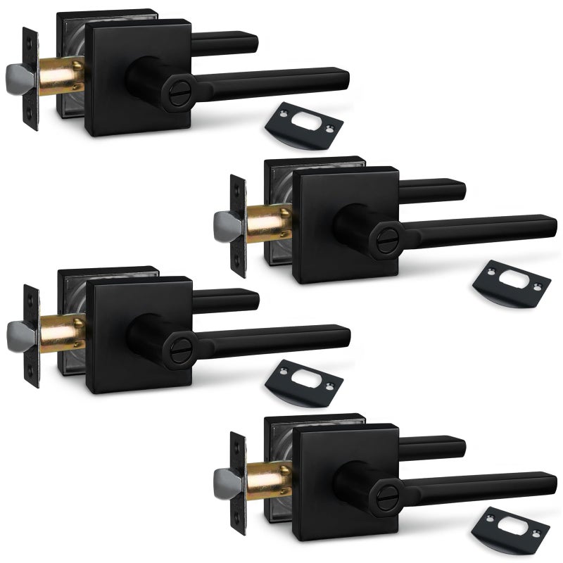 NEWBANG Keyed Deadbolt Lock with Passage Lever Handle for Exterior Entrance in Matte Black, Heavy Duty and Reversible, HD1601-DB-DT-PS-SET-4P - Image 1